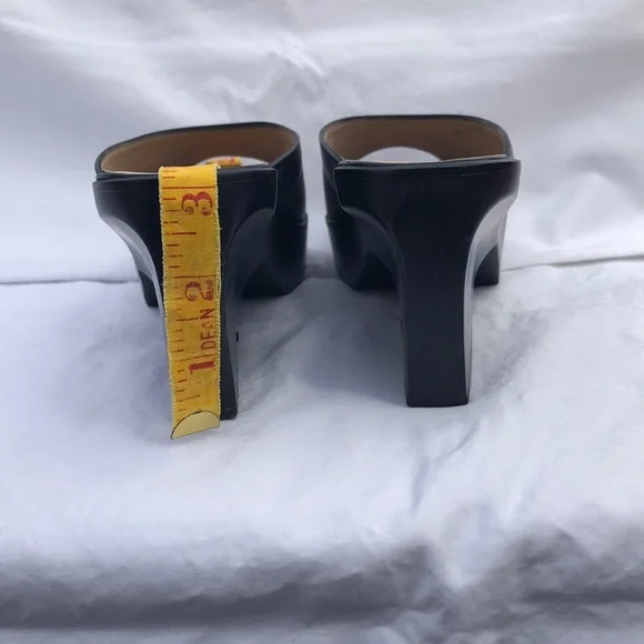 Ferragamo Wood & Leather Platform Peep Toe Slide/Mule w/3” Heel, Black - Picture 8 of 16